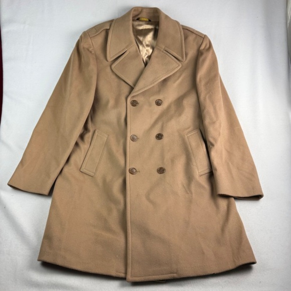 Zero King Mens Vintage 100% Pure Wool Double Breasted‎ Pea Coat Camel Tan 44L
